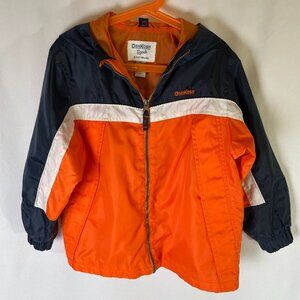 OshKosh Boy's Size 7 Hooded Windbreaker Orange Navy White